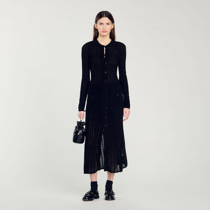 Velvet-Effect Knit Maxi Dress Black