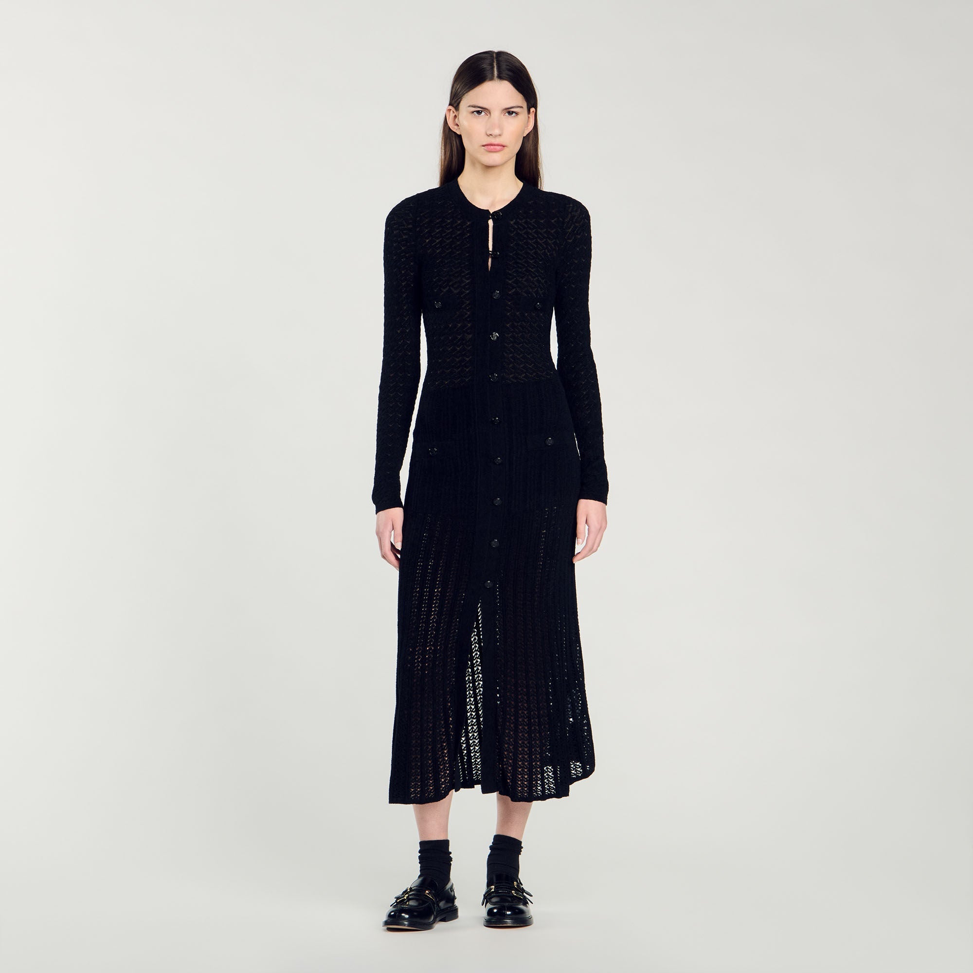 Velvet-Effect Knit Maxi Dress Black