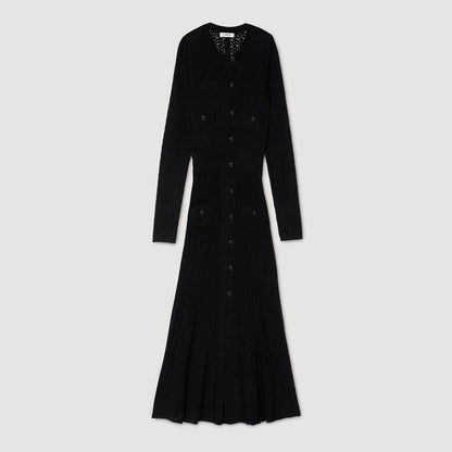 Velvet-Effect Knit Maxi Dress Black