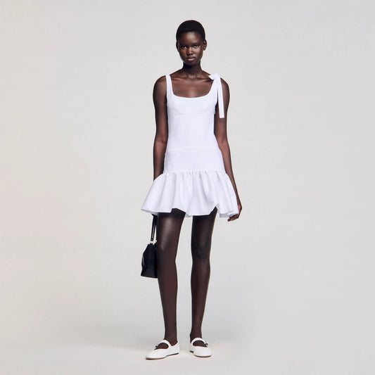 Lolita Dual-Material Short Dress White