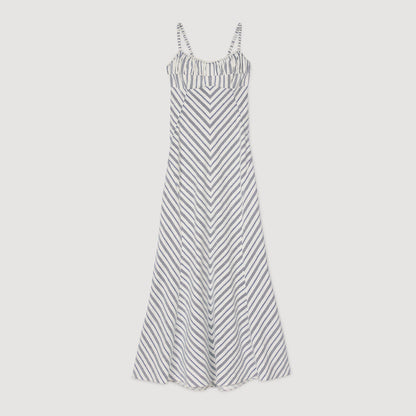 Carinia Stripy Maxi Dress With Straps Blue / Ecru