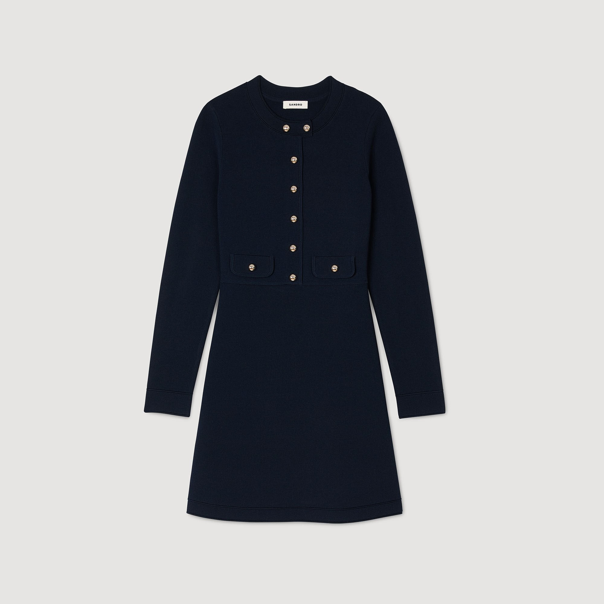 Buy Navy Blue Short Button-Up Knit Dress Online - Sandro KSA Buy Navy Blue Short Button-Up Knit Dress Online - Sandro KSA