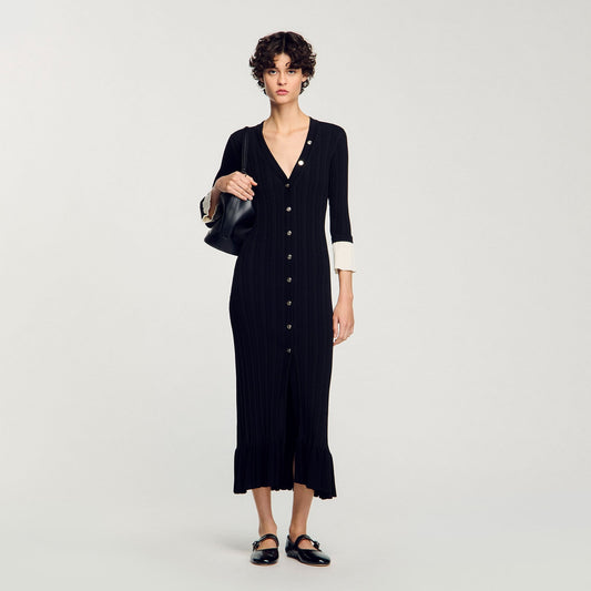 Two-Tone Knit Maxi Dress Black