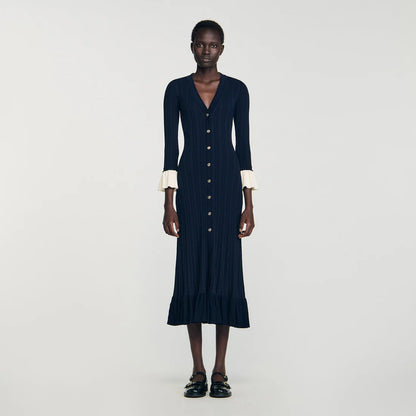 Nara Two-Tone Knit Maxi Dress Navy Blue