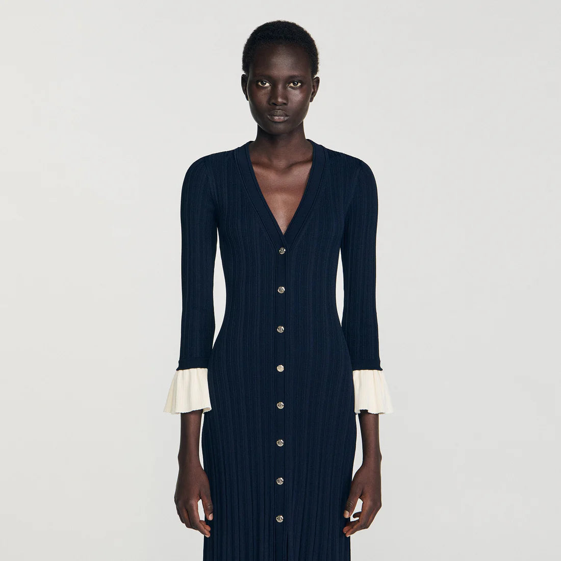 Nara Two-Tone Knit Maxi Dress Navy Blue