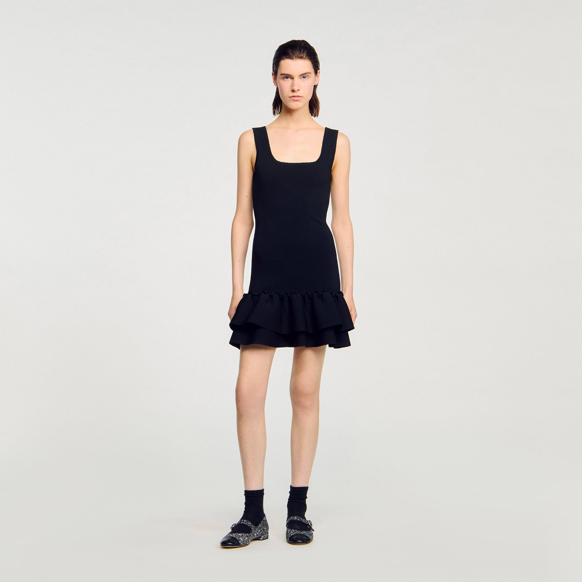 Shop Piana Short Knit Dress With Ruffles Black for Women Online