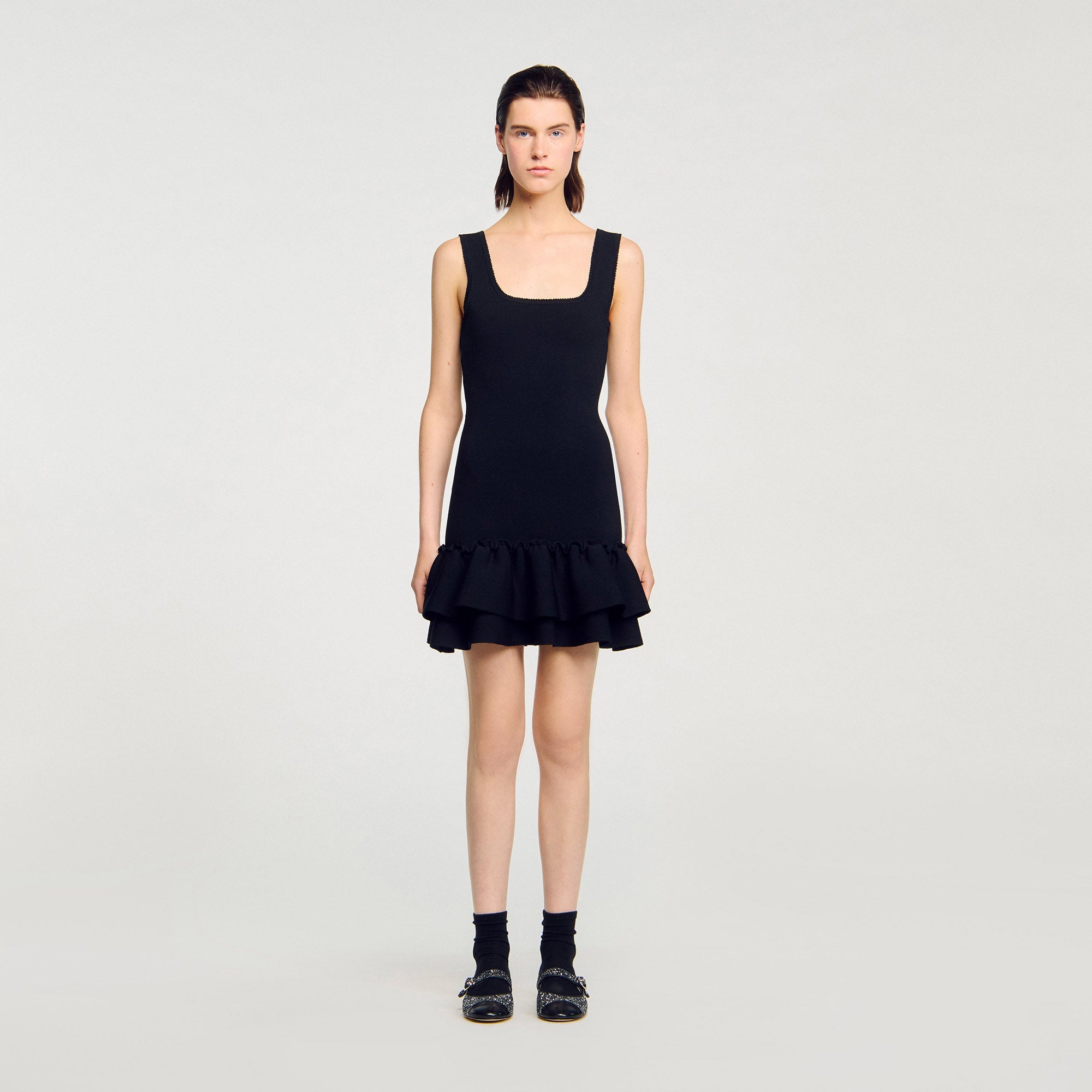 Shop Piana Short Knit Dress With Ruffles Black for Women Online