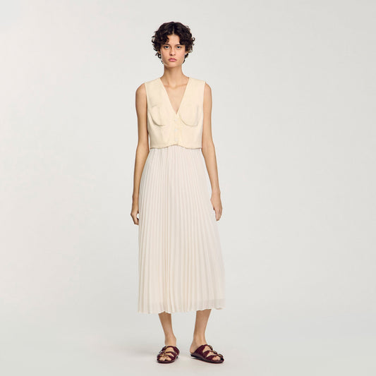 Pleated Maxi Dress Ecru