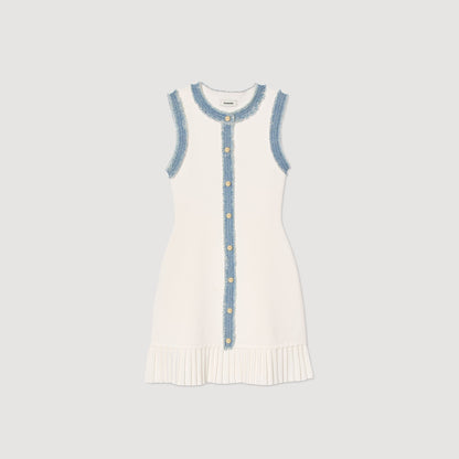 Short Knit Dress With Ruffles Ecru