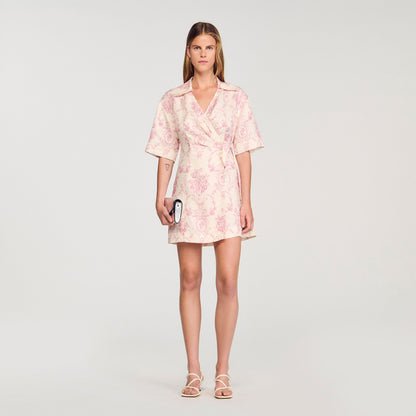 Melbourne Floral Print Short Dress Pink / Ecru