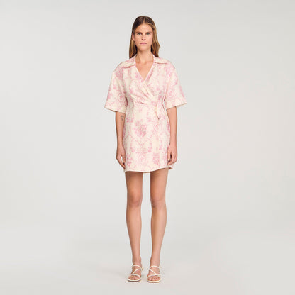 Melbourne Floral Print Short Dress Pink / Ecru
