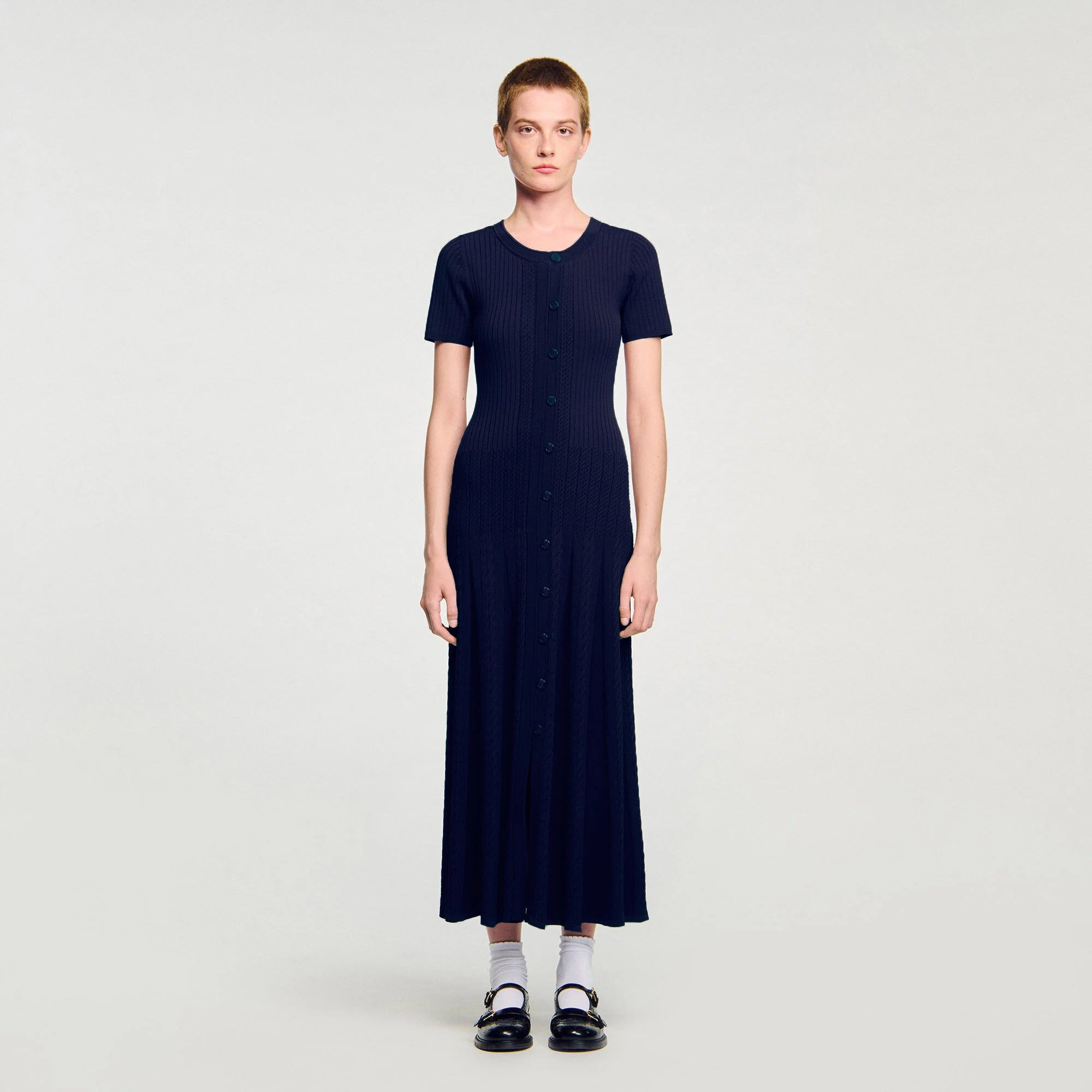 Shop Milla Knit Maxi Dress Navy Blue for Women Online - Sandro KSA Shop Milla Knit Maxi Dress Navy Blue for Women Online - Sandro KSA