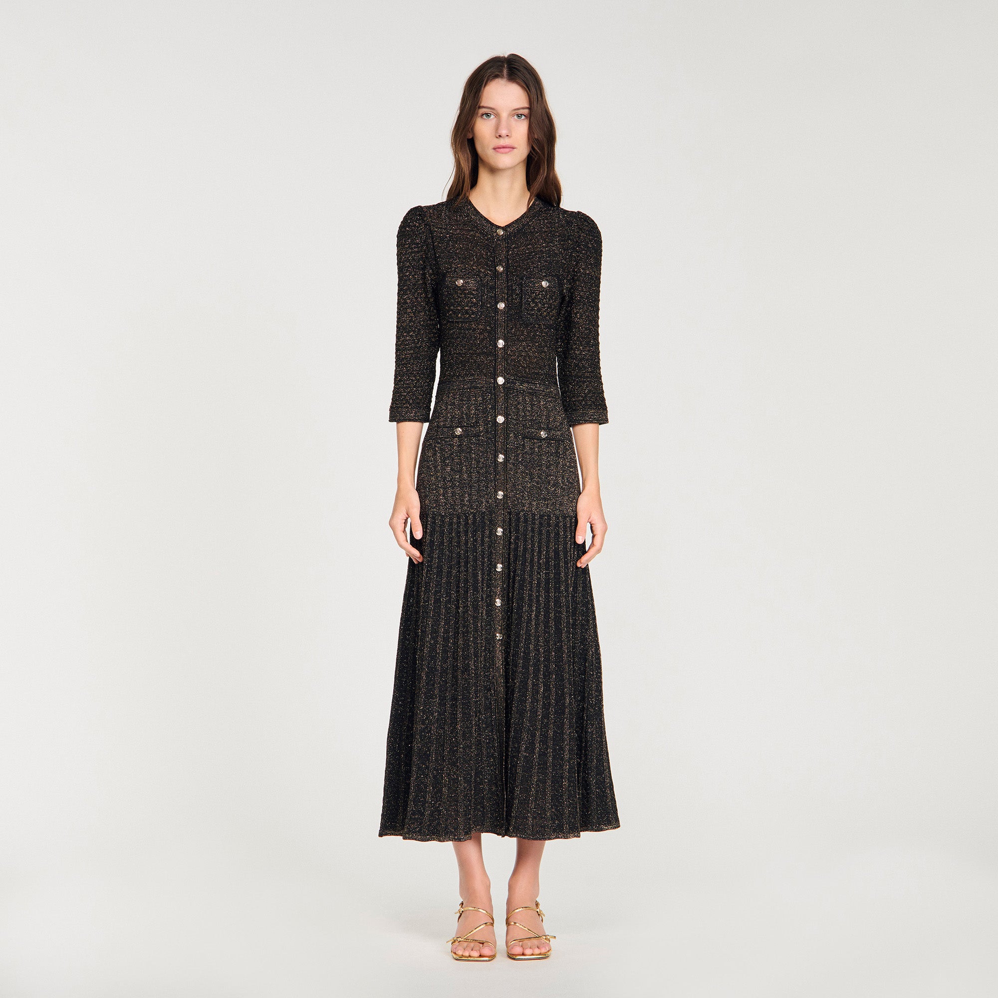 Ramia Pointelle Knit Midi Dress Black & Gold