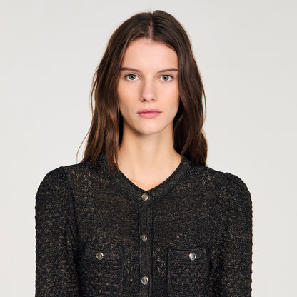 Ramia Pointelle Knit Midi Dress Black & Gold