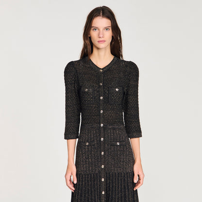 Ramia Pointelle Knit Midi Dress Black & Gold