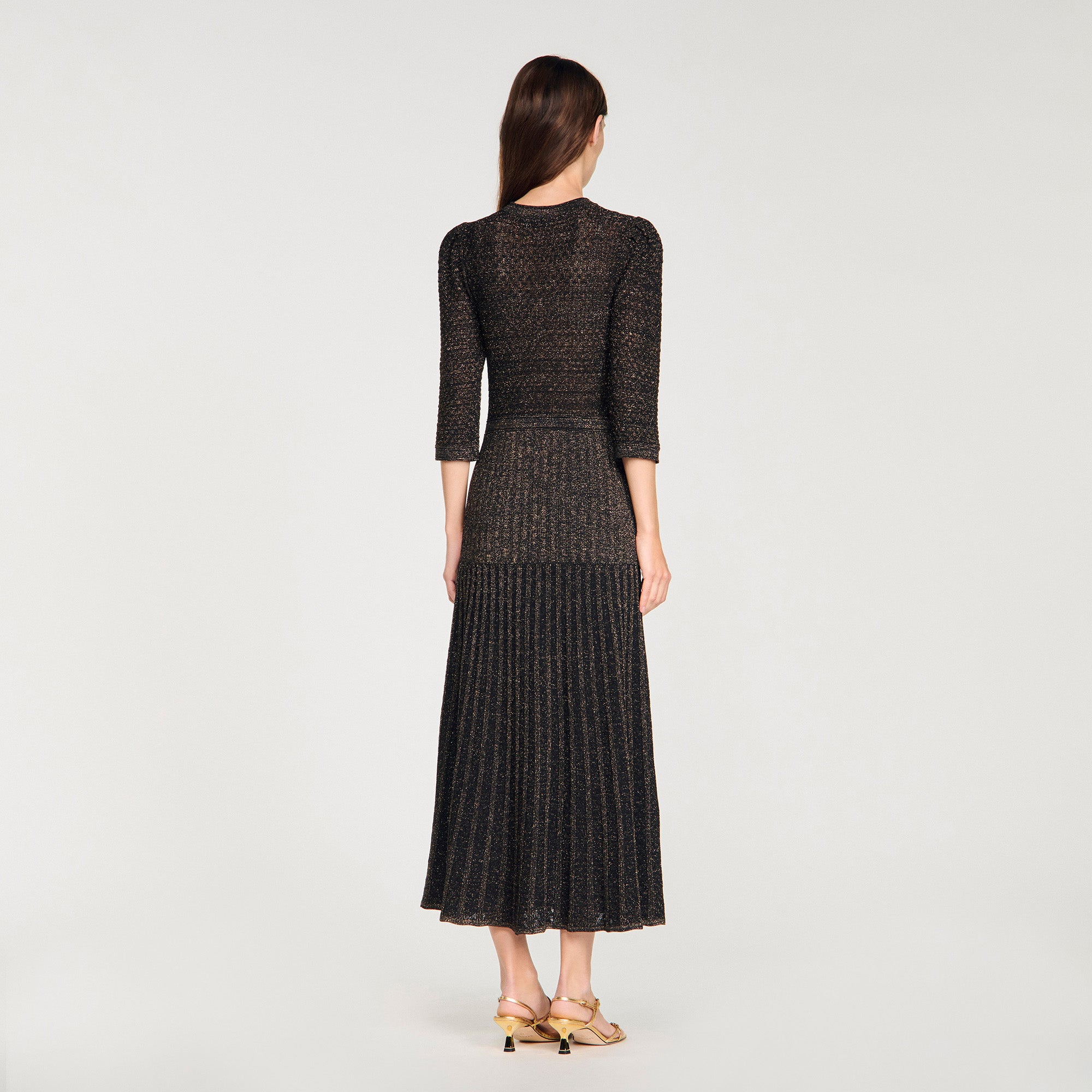 Ramia Pointelle Knit Midi Dress Black & Gold