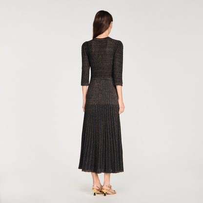 Ramia Pointelle Knit Midi Dress Black & Gold