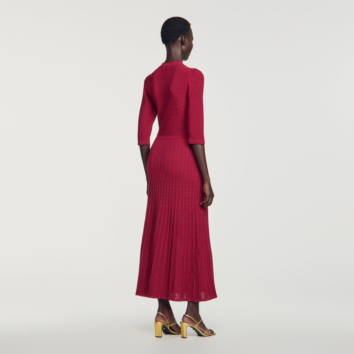 Ramia Pointelle knit midi dress Bordeaux