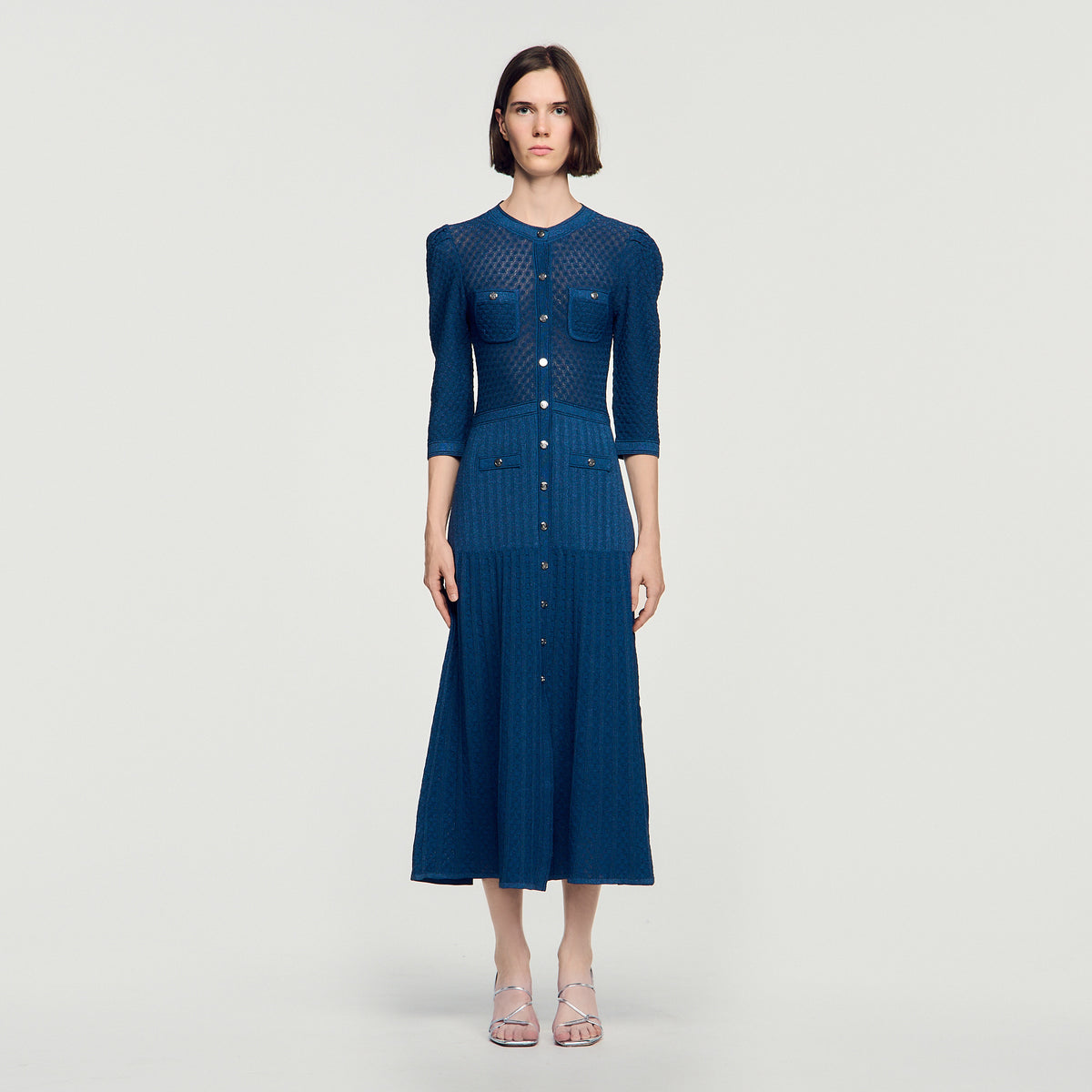Ramia Pointelle knit midi dress Blue