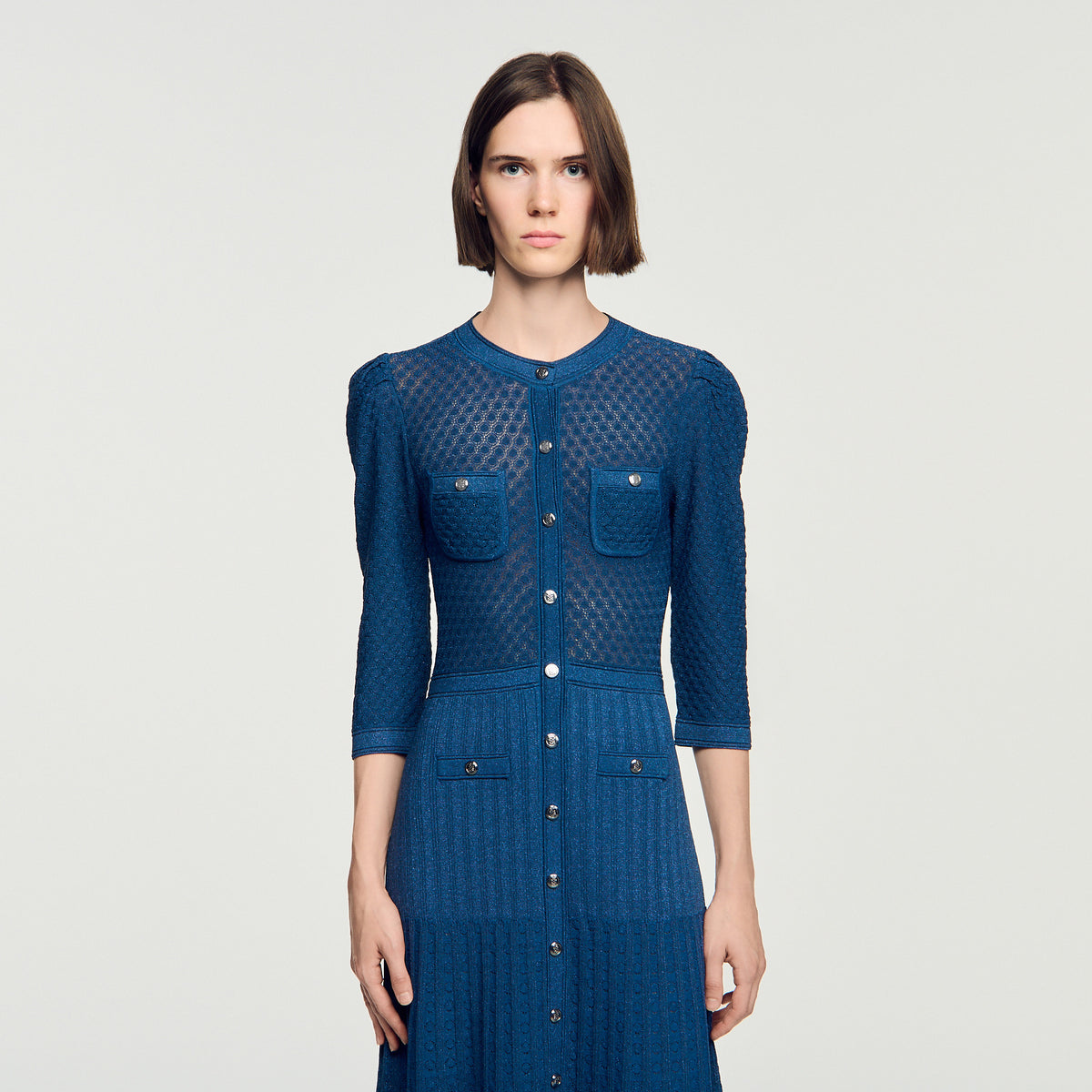 Ramia Pointelle knit midi dress Blue