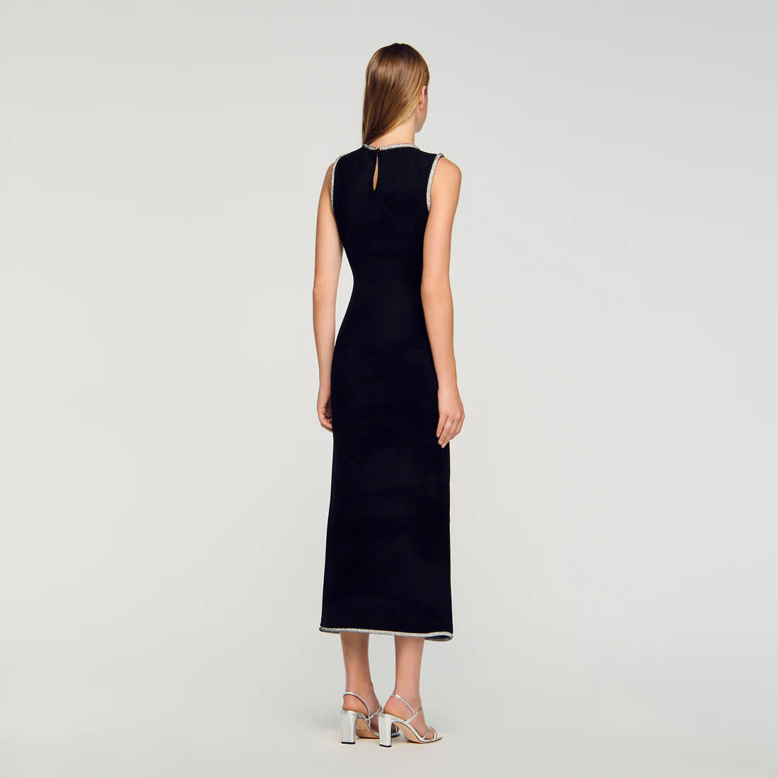 Guoda Rhinestone Slit Maxi Dress Black