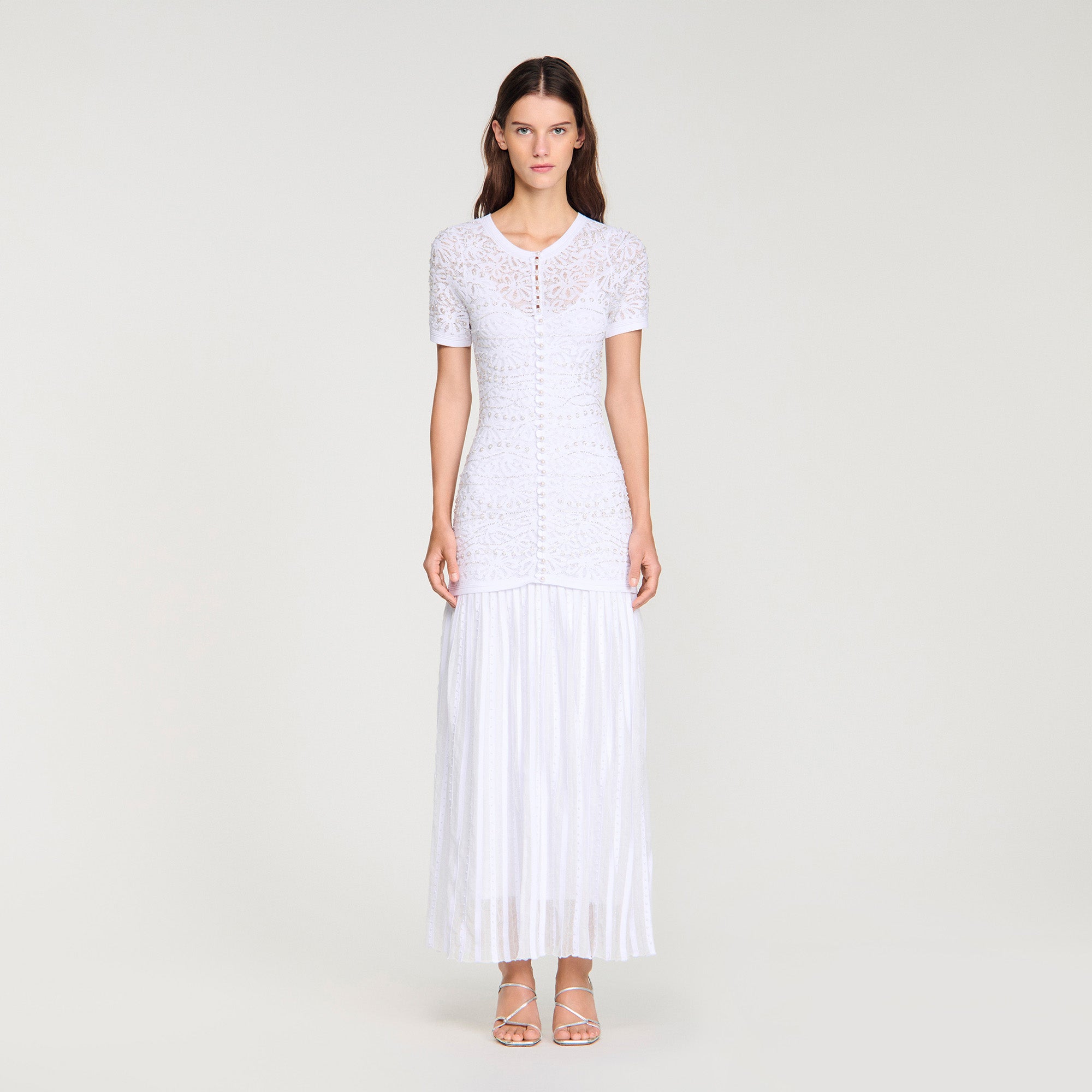 Levana Beaded Knit Maxi Dress White