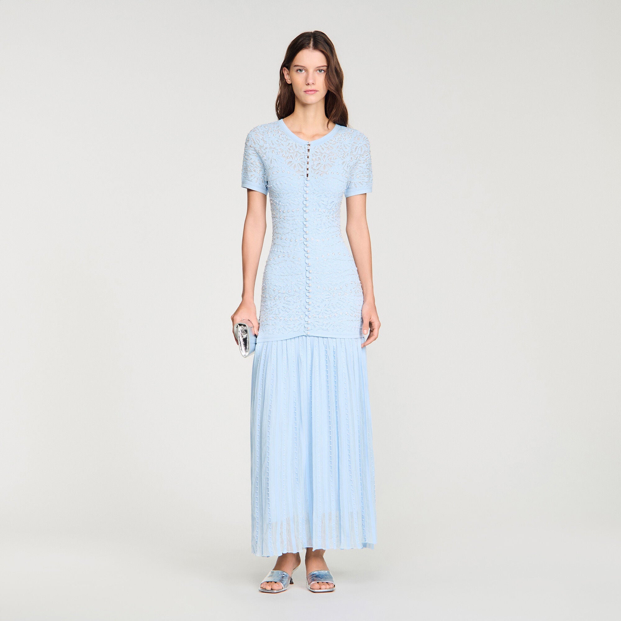 Levana Beaded Knit Maxi Dress Sky Blue