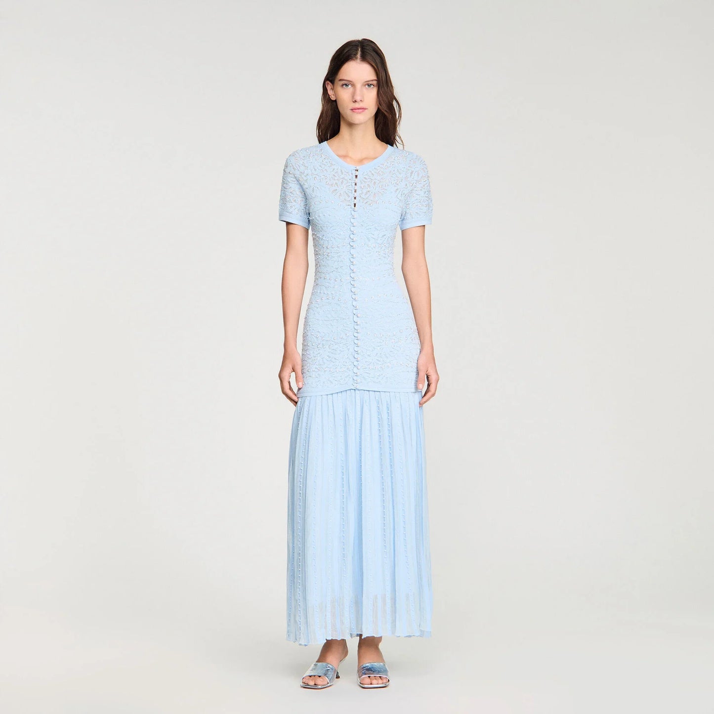 Levana Beaded Knit Maxi Dress Sky Blue