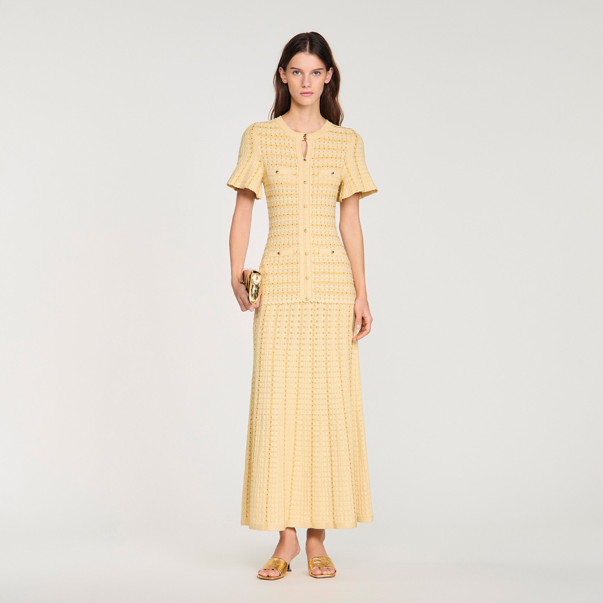 Diane Rhinestone Knit Maxi Dress Gold