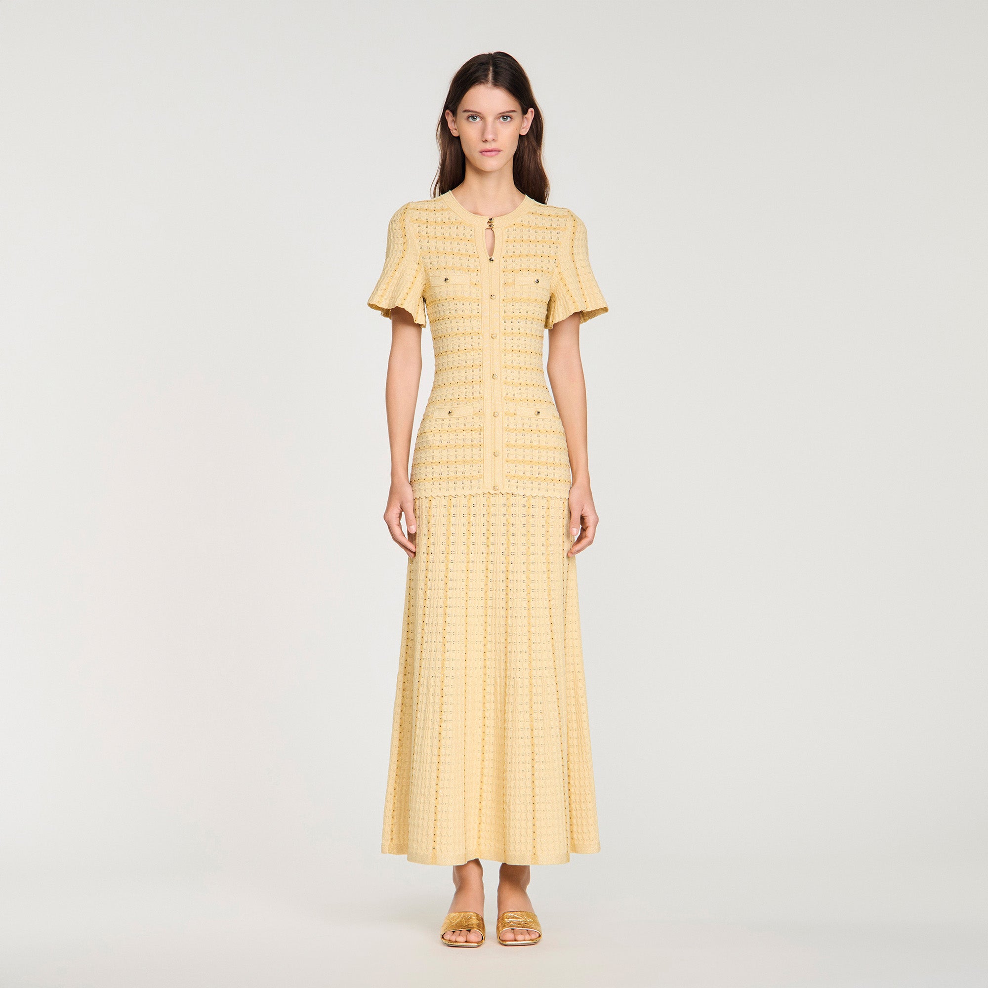 Diane Rhinestone Knit Maxi Dress Gold