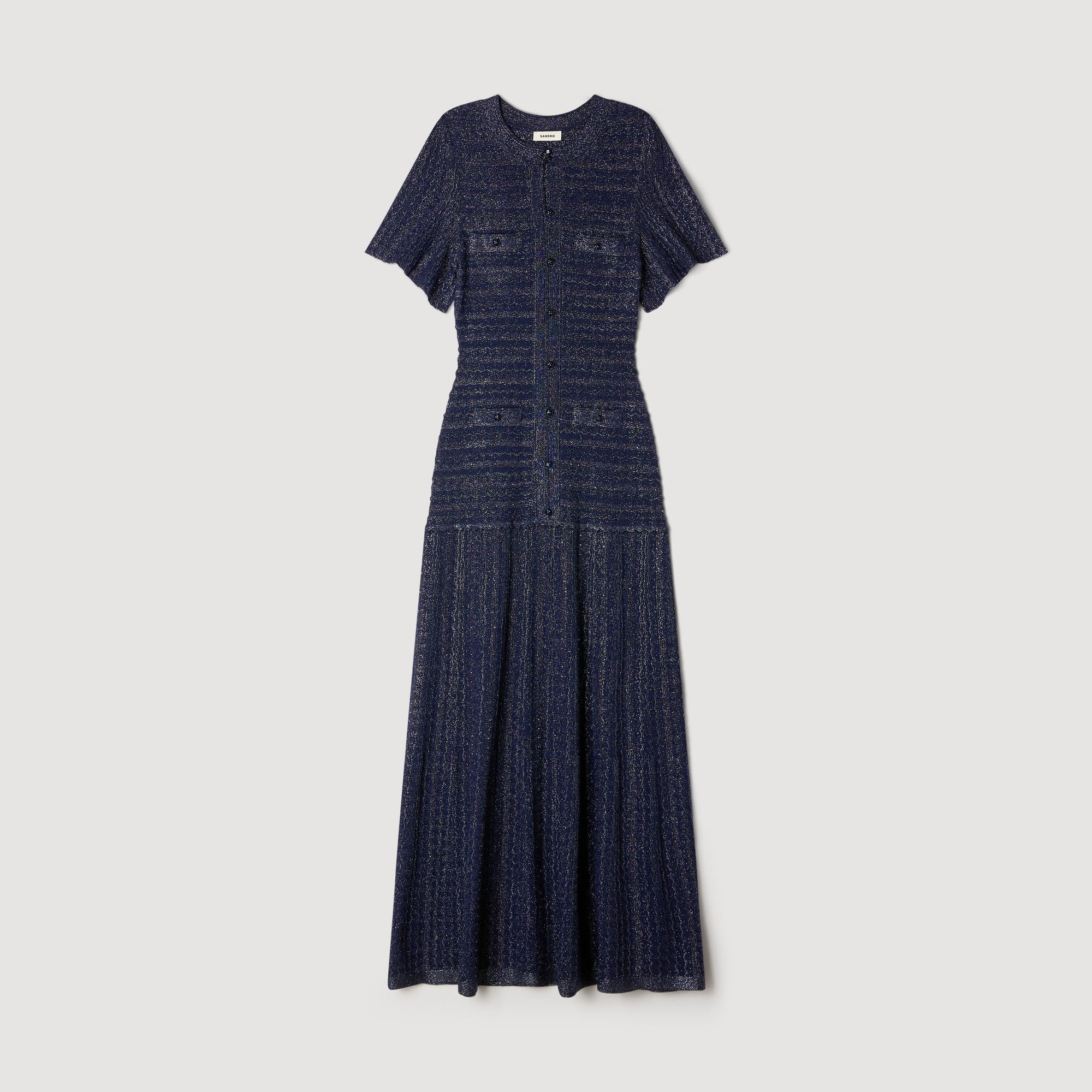 sandro navy blue dress Sandro Navy Blue Cotton Lace Trim Ruffled Collar Mini Dress XS