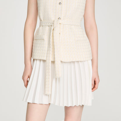 Bloom Two-Material Short Dress Ecru