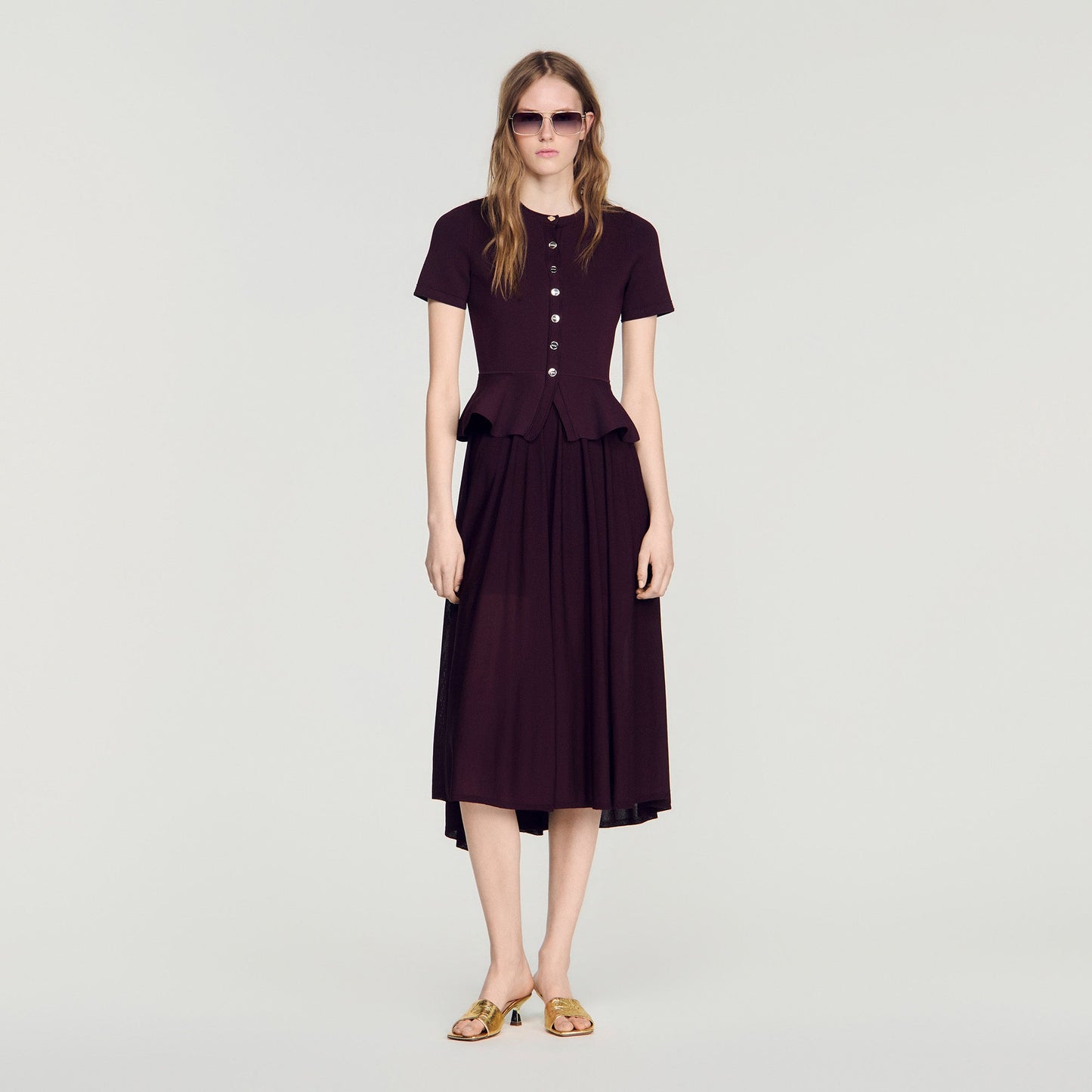 Judith Knit maxi dress with peplum Bordeaux