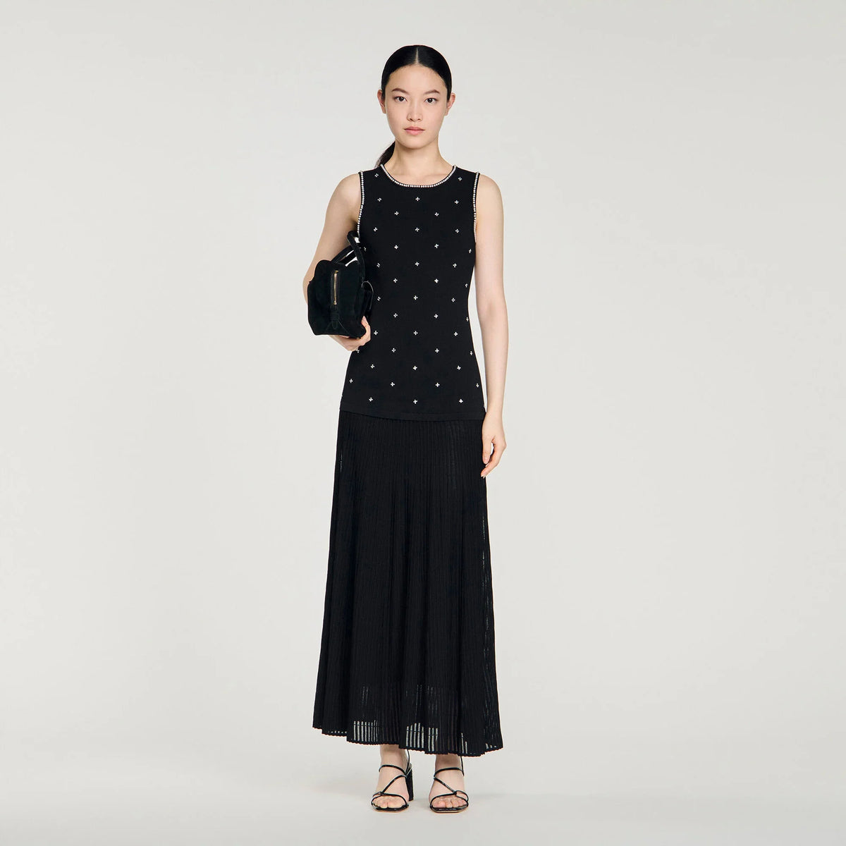 Theodora Rhinestone Flower Print Maxi Dress Black Theodora Rhinestone Flower Print Maxi Dress Black