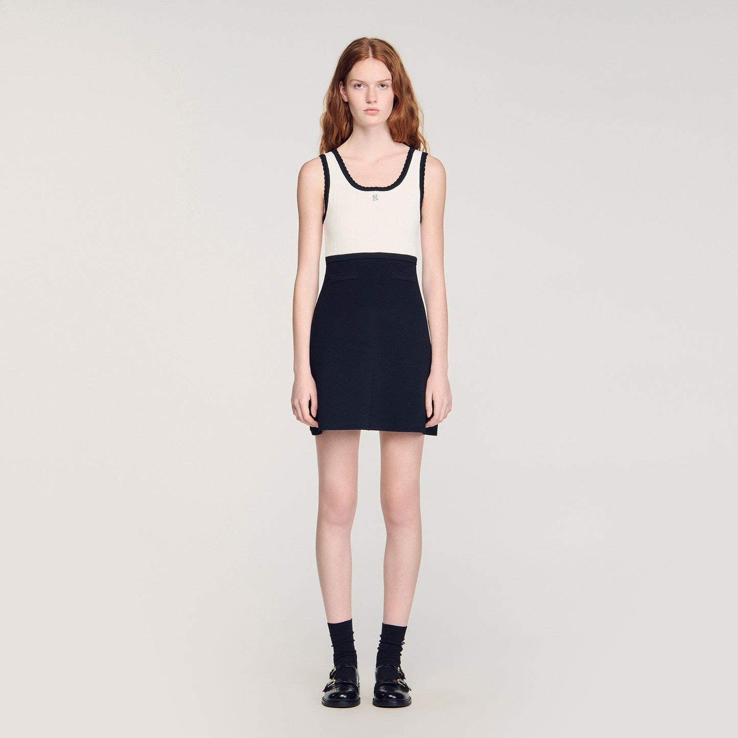 Ellie Two-Tone Knit Short Dress BLACK