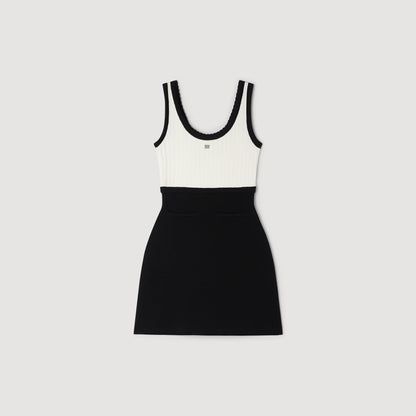 Ellie Two-Tone Knit Short Dress BLACK