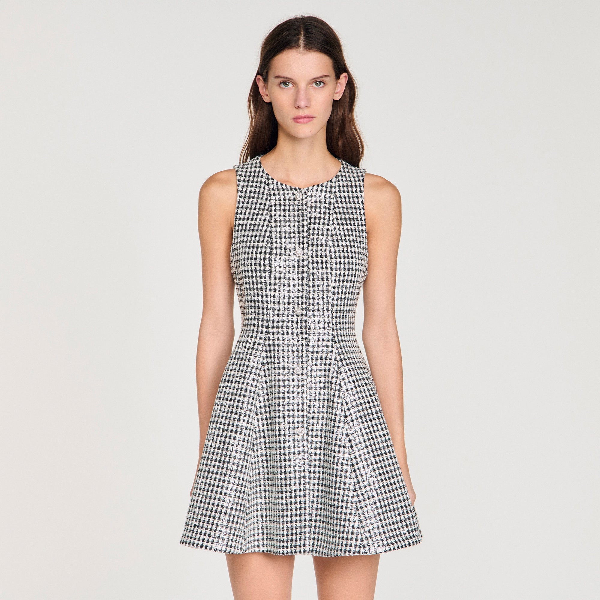 Flavie Tweed And Sequin Short Dress Black / White
