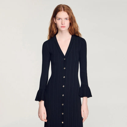 Narya Knit Maxi Dress With Ruffle Black