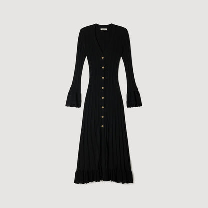 Narya Knit Maxi Dress With Ruffle Black