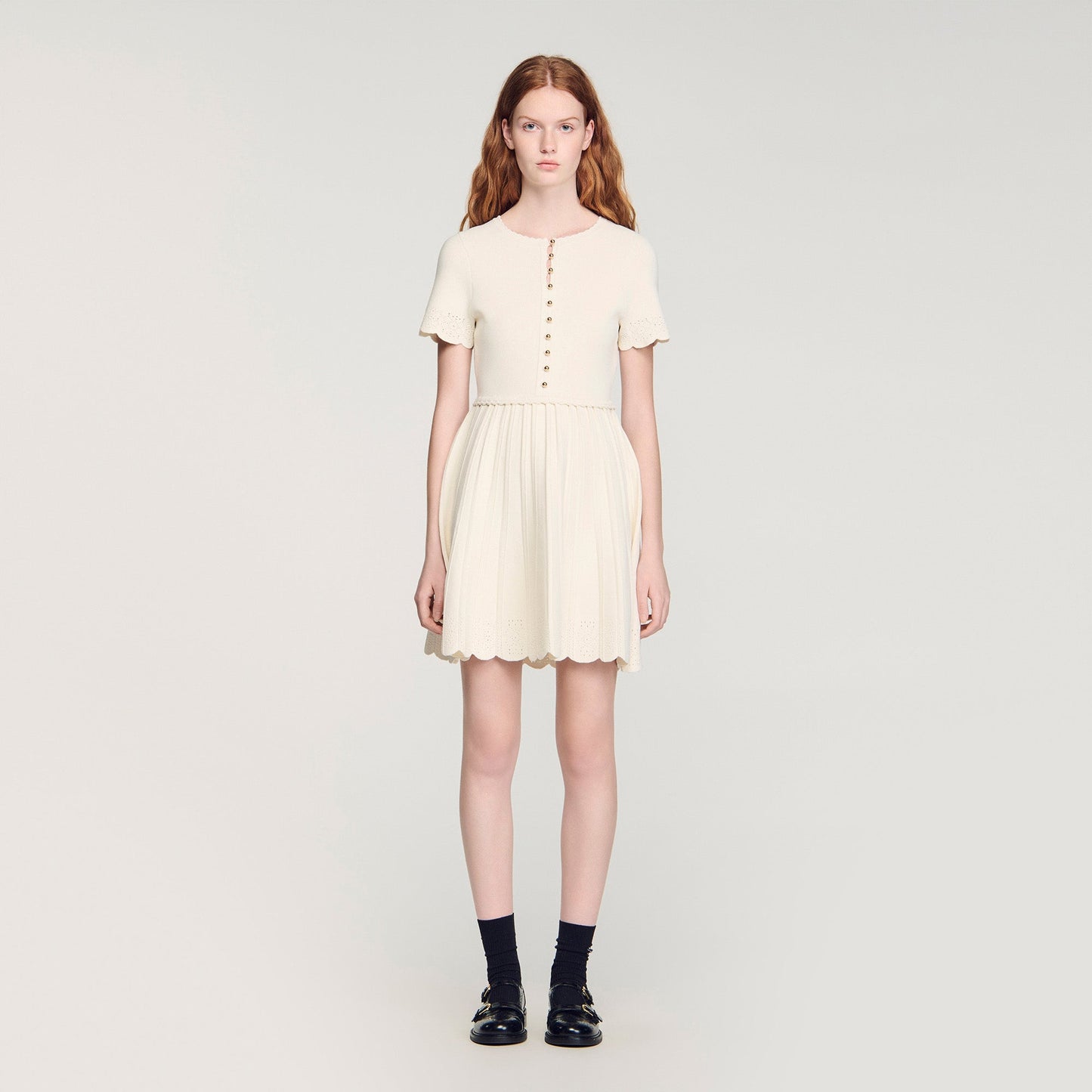 Gisele Pointelle Knit Short Dress ECRU
