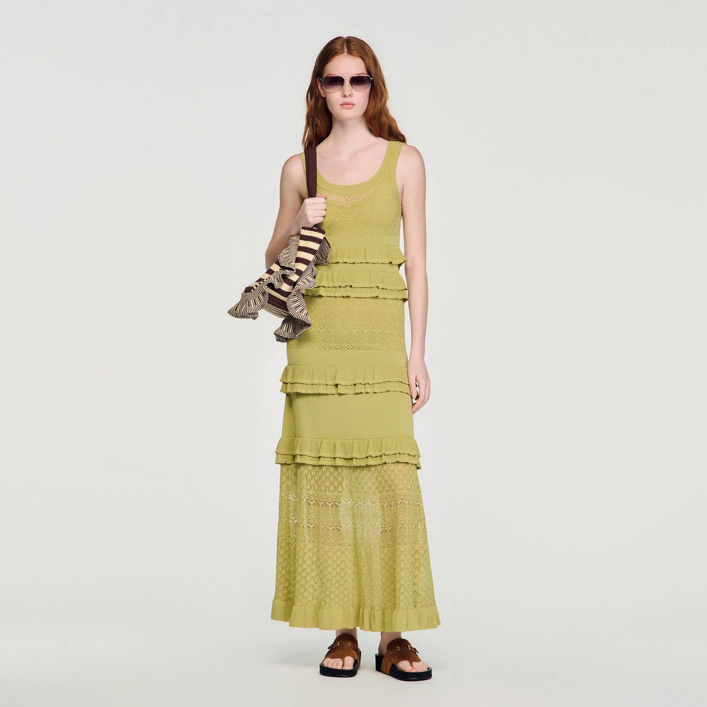 Coralina Ruffled Knit Maxi Dress Green