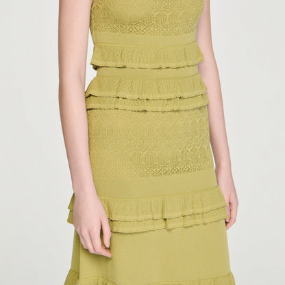 Coralina Ruffled Knit Maxi Dress Green