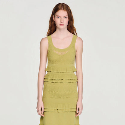 Coralina Ruffled Knit Maxi Dress Green