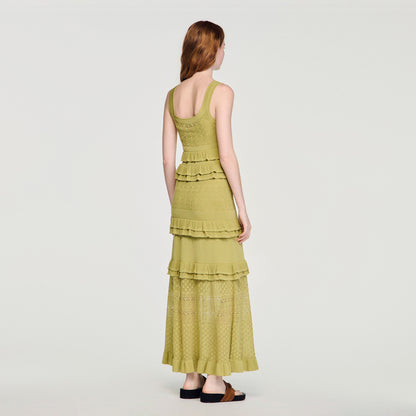 Coralina Ruffled Knit Maxi Dress Green