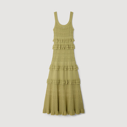 Coralina Ruffled Knit Maxi Dress Green