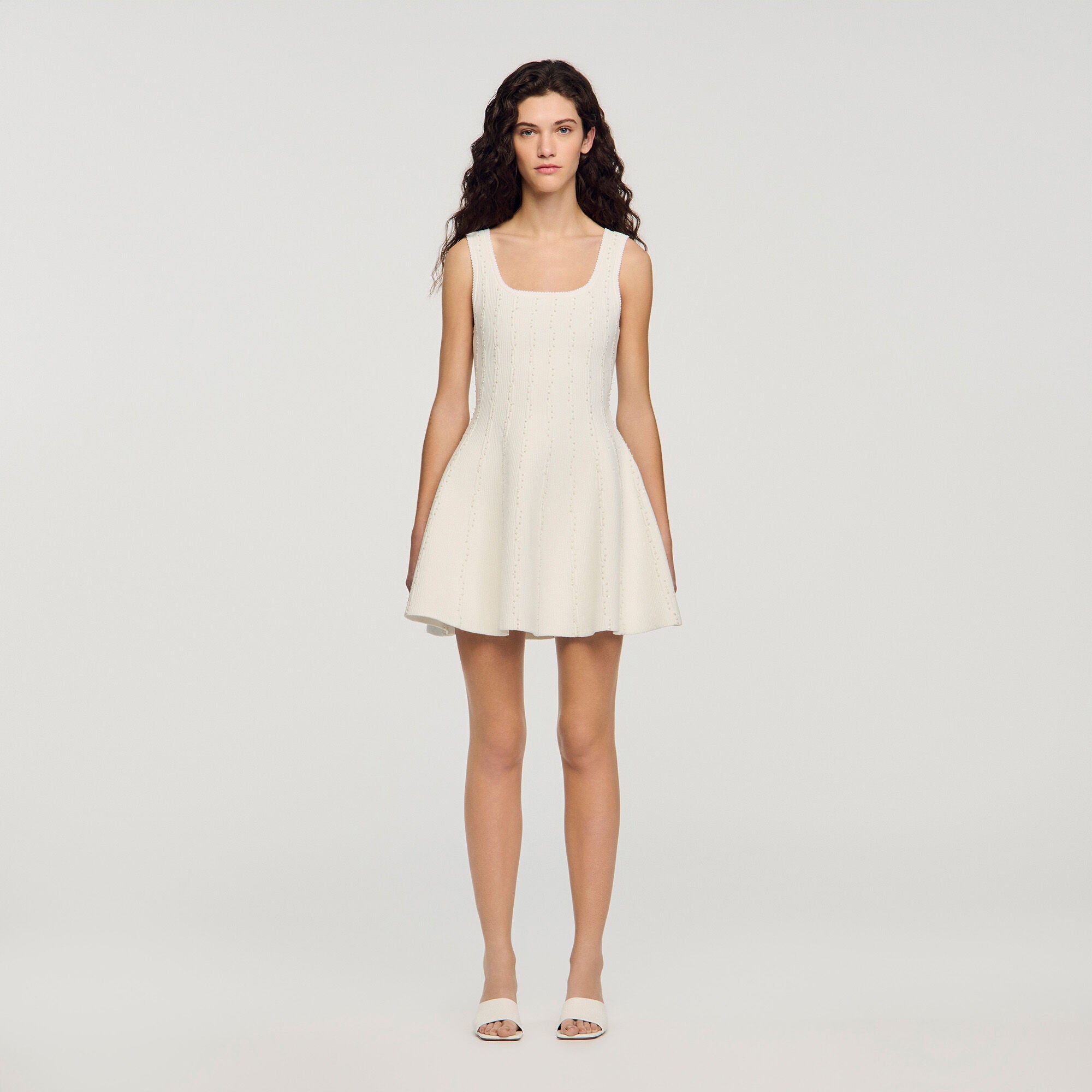 Lyssandra Beaded Knit Short Dress WHITE