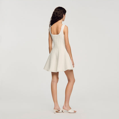 Lyssandra Beaded Knit Short Dress WHITE