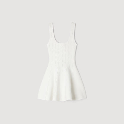 Lyssandra Beaded Knit Short Dress WHITE