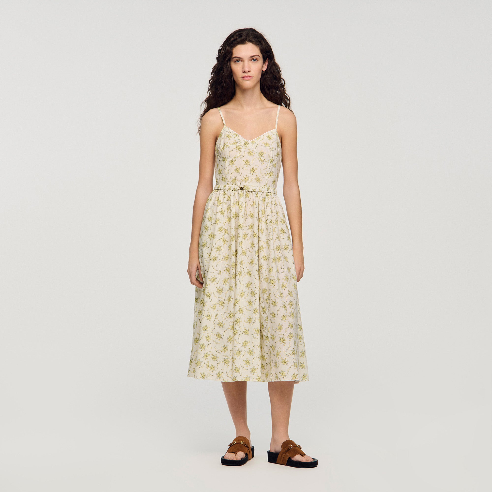 Lucette Floral Maxi Dress With Straps Olive / Ecru
