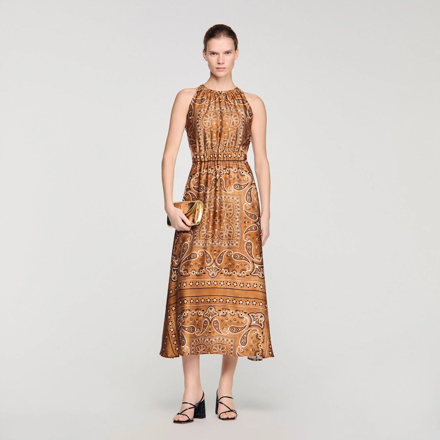Melanie Bandana-Print Maxi Dress Brown / Black